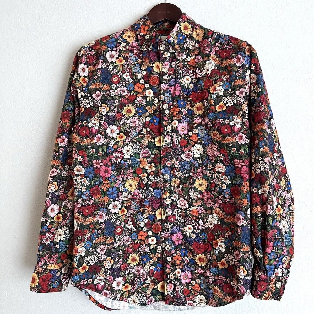 Yiume 1960s Vintage Hawaiian Long Sleeve Shirt Size XS Among The Flowers Print